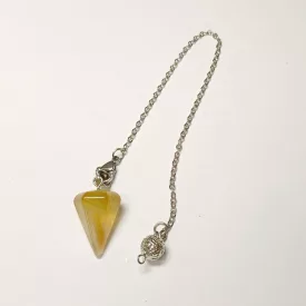   Sárga Achát Ezüst Színű Inga Pendulum Medál Lánc (Inga: 22x12,5mm, Hossz: 23cm)