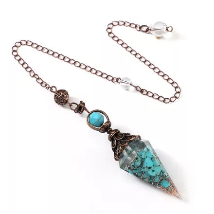 Türkiz Howlit (2) Ezüst Színű Inga Pendulum Medál Lánc Spirál Örvény (Inga: 65x20mm, Hossz: 25cm)