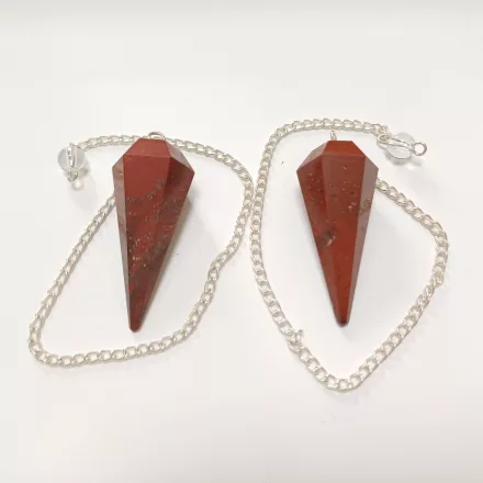 Vörös Jáspis Ezüst Színű Inga Pendulum Medál Lánc (Inga: ~37-40x15-16mm, Hossz: ~18cm)