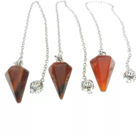   Vörös Karneol Achát Ezüst Színű Inga Pendulum Medál Lánc (Inga: 22x12,5mm, Hossz: 23cm)