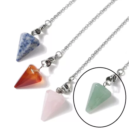 Zöld Aventurin Ezüst Színű Inga Pendulum Medál Lánc (Inga: 22x12,5mm, Hossz: 23cm)