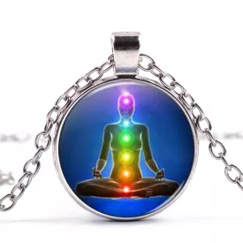   Ezüst Színű Jóga 7 Csakra Meditáció Medál Lánccal (160) Nyaklánc 27,5mm