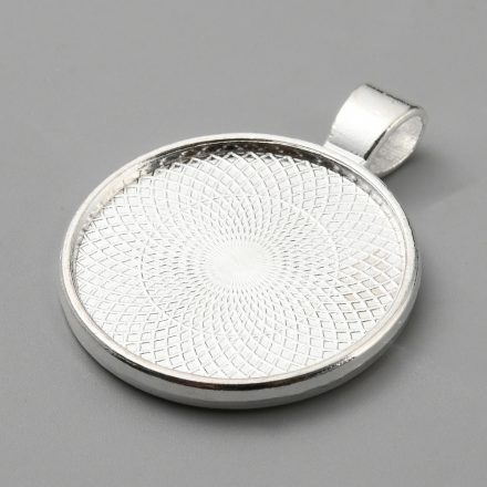 Ezüst Színű DUPLA OLDALAS (2) Kaboson Tartó Medál Kulcstartó (25mm-es Üveg Lencse Megy Bele) 27,5x3mm