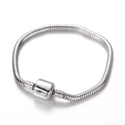 Ezüst Színű Nemesacél (K92) Kígyólánc Charm Karkötő Kinyitható Zárral 19cm