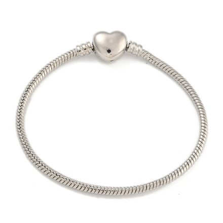 Ezüst Színű (K90) Kígyólánc Charm Karkötő Kinyitható Szív Zárral 18,5cm