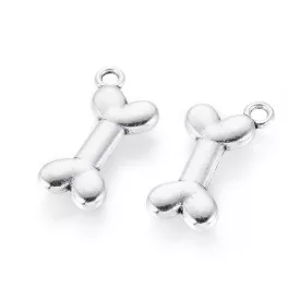 Ezüst Színű (2) Kutya Csont Medál 22x11mm