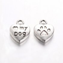   Ezüst Színű Kutya Tappancs I Love My Dog Szeretem A Kutyámat Szív Medál 13x10mm