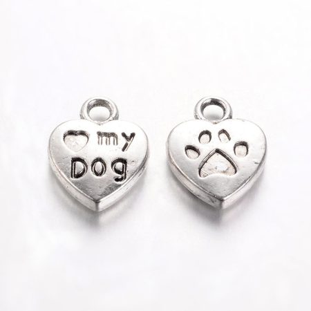 Ezüst Színű Kutya Tappancs I Love My Dog Szeretem A Kutyámat Szív Medál 13x10mm