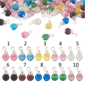 Ezüst Színű (10) Barna Macskaszem Üveg Medál 15x8mm