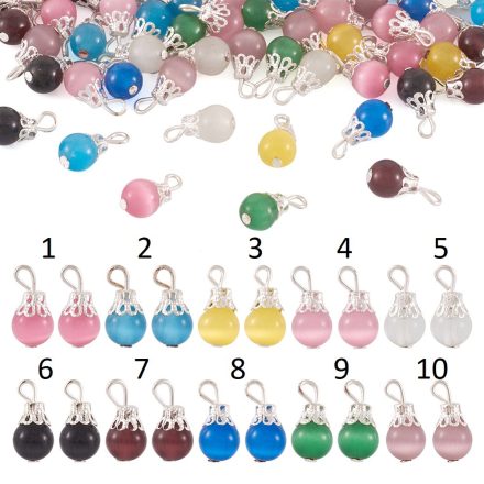 Ezüst Színű (6) Fekete Macskaszem Üveg Medál 15x8mm