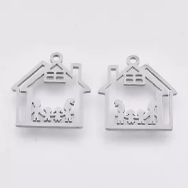   Ezüst Színű Nemesacél Család Ház Otthon Medál 17,5x16,5mm