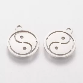 Ezüst Színű Nemesacél Jin Jang (2) Medál 14x12mm