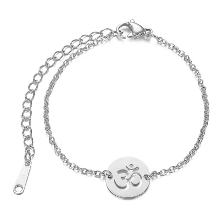 Ezüst Színű Nemesacél Ohm Om Aum (K116) Karkötő Hossz: 15-17,5cm