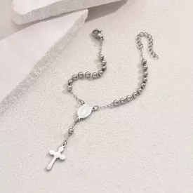   Ezüst Színű Nemesacél (K115) Kereszt Szűz Mária Rózsafüzér Karkötő Hossz: 16,5cm