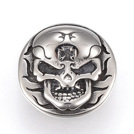 Ezüst Színű Nemesacél Koponya Charm Gomb Nyaklánc Karkötő Ékszer Dísz Közdarab Köztes 18x11mm