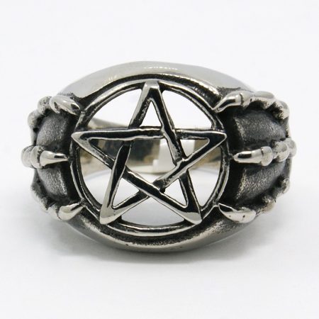 Ezüst Színű Nemesacél (1) Pentagram Gyűrű Belső Átmérő: 18,5x20mm 8-as Méret