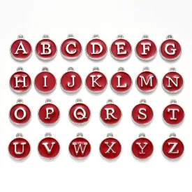   Ezüst Piros Színű Tűzzománc ABC Betű Kerek Medál 14x12mm (26db)