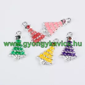   Ezüst Piros (Bordó) Színű Tűzzománc Karácsonyfa Medál Karácsonyfa Dísz Strassz Kővel 22x12,3mm