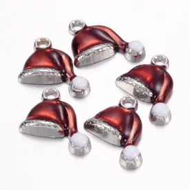   Ezüst Piros Színű Tűzzománc Mikulássapka Medál Karácsonyfa Dísz 16,5x17mm
