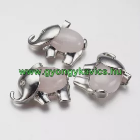 Ezüst Rózsakvarc (2) Ásvány Elefánt Medál 22,5x27x8mm