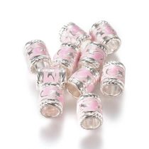 Ezüst Színű Rózsaszín Tűzzománc Charm Köztes 8,5x7mm
