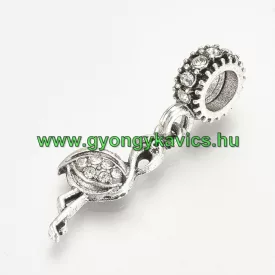   Ezüst Színű Flamingó Charm Köztes Medál Strassz Kövekkel 27x8mm