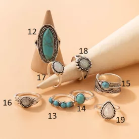 Ezüst Színű (15) Szintetikus Türkiz Gyűrű 