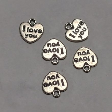Ezüst Színű Szív Medál Szeretlek I Love You 11x11mm