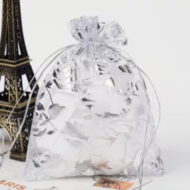   Ezüst Virágos Organza Tüll Díszzacskó Dísztasak 10x12cm