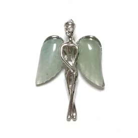   Ezüst Színű Zöld Aventurin Ásvány Angyal Medál 34x23x8mm