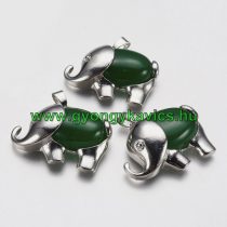 Ezüst Zöld Jade Ásvány Elefánt Medál 29x37x10mm