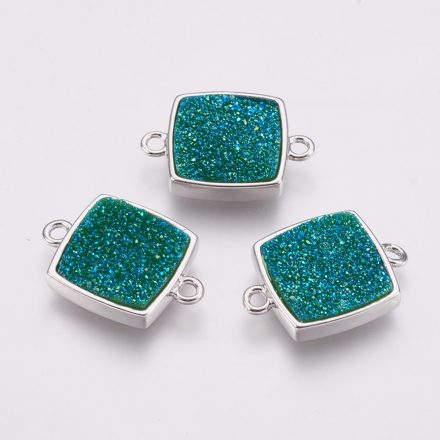 Ezüst Színű Kék Zöld Szintetikus Druzy Karkötő Közdarab Köztes 14x19x4mm