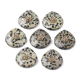   Arany Színű Fazettált Dalmata Jáspis Virág Ásvány Medál 28x28mm