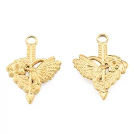 Arany Színű Kolibri Madár Virág Szív Medál 22,5x16,5mm