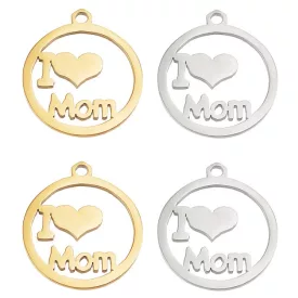   Arany Színű Nemesacél I Love Mom Szeretem Az Anyukámat Anya Szív Medál 17,5x15,5mm
