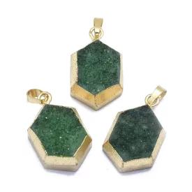   Arany Színű Zöld Druzy Achát Ásvány Medál 29x18x10-12mm