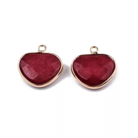   Arany Színű Fazettált Piros Rózsaszín Jade Ásvány Medál 22x22mm
