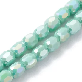  Fazettált Akvamarin (3) Gyöngyház Galvanizált Henger Üveggyöngy 8x8mm