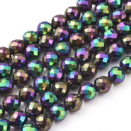 Fazettált Szivárványos Gyöngyház Galvanizált Üveggyöngy 6mm