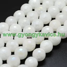   Gyöngyház Galvanizált Fazettált Natur Fehér Jade Ásványgyöngy 8mm