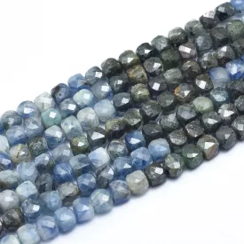 Fazettált Kianit Kocka Ásványgyöngy 6-7x6-7mm