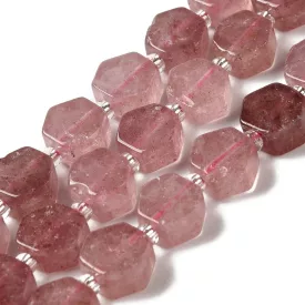   Fazettált Lapos Hexagon Eperkvarc Ásványgyöngy Gyöngyfüzér 8,5-9x8,5-10x4-5mm