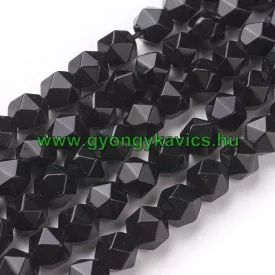   Fazettált Polygon Fekete Jade Ásványgyöngy Gyöngyfüzér 8mm