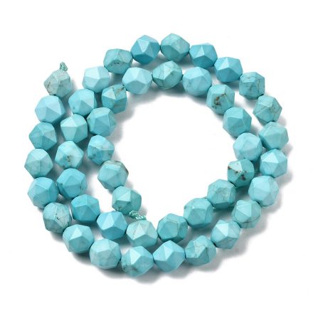 Fazettált Polygon Türkiz Howlit Ásványgyöngy 6mm