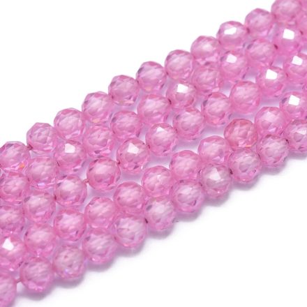 Fazettált Rózsaszín Cirkón Cirkónia Kristály Ásványgyöngy 4mm