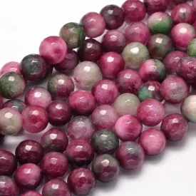   Fazettált Rózsaszín Zöld Jade Ásványgyöngy Gyöngyfüzér 10mm