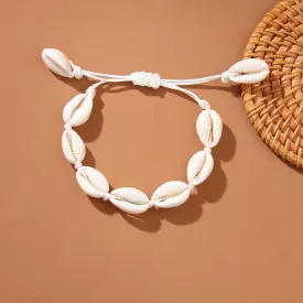   Fehér Csúszócsomós Kagyló Karkötő (K72) Csukló Átmérő: 4,5-9cm