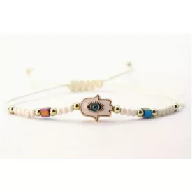   Fehér Csúszócsomós Hamsa Kéz Szerencse Karkötő (K132) Hossz: 16-22cm