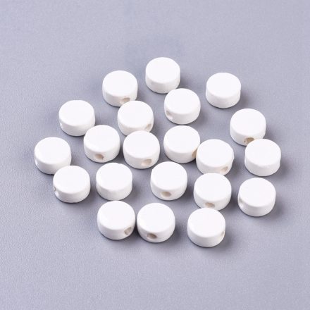 Fehér Lapos Kerek Korong Porcelán Gyöngy 8x4mm