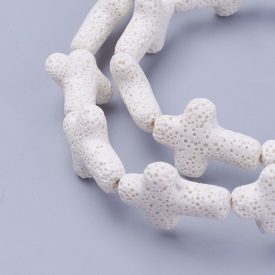 Fehér Lávakő Kereszt Ásványgyöngy 25-27x19-20x7-8mm